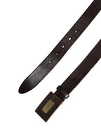 Men Brown Calf Leather Logo Metal Buckle Belt