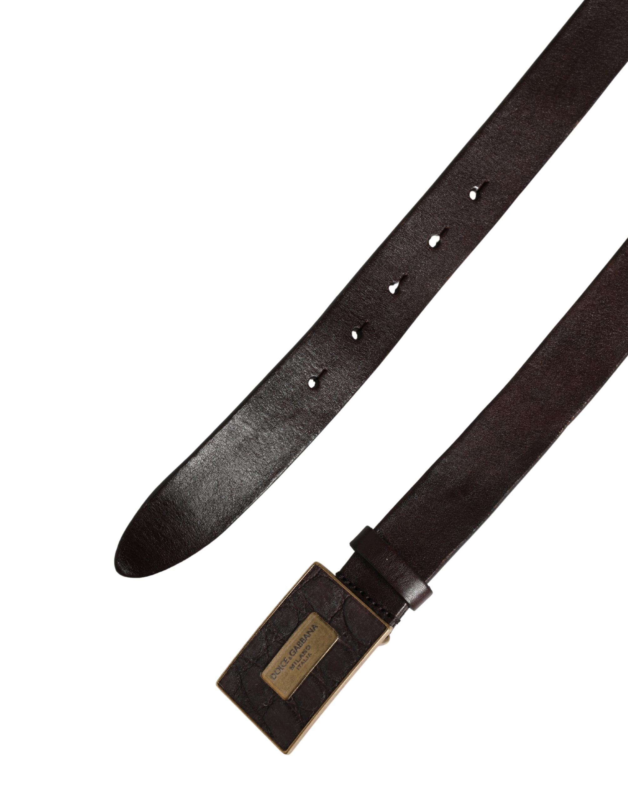 Men Brown Calf Leather Logo Metal Buckle Belt