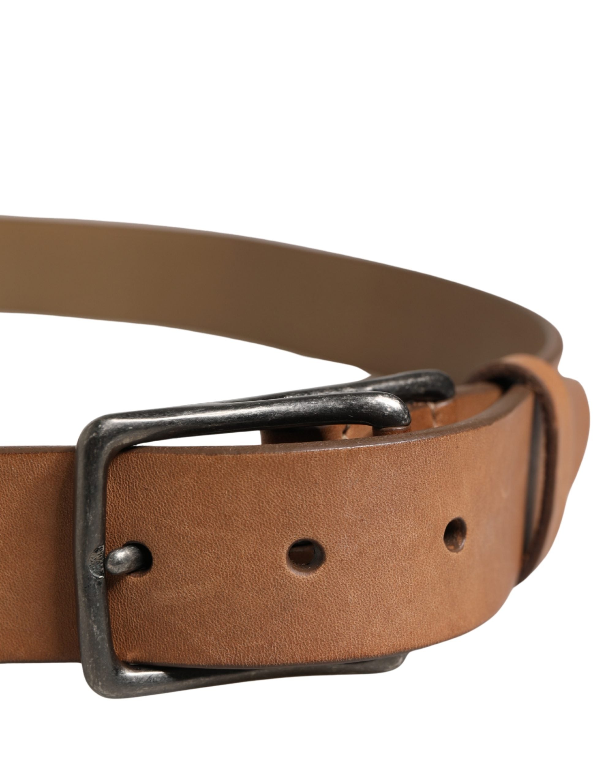 Men Brown Leather Classic Metal Buckle Belt