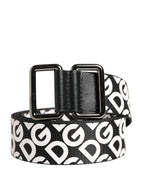 White Black Logo Leather Metal Buckle Belt