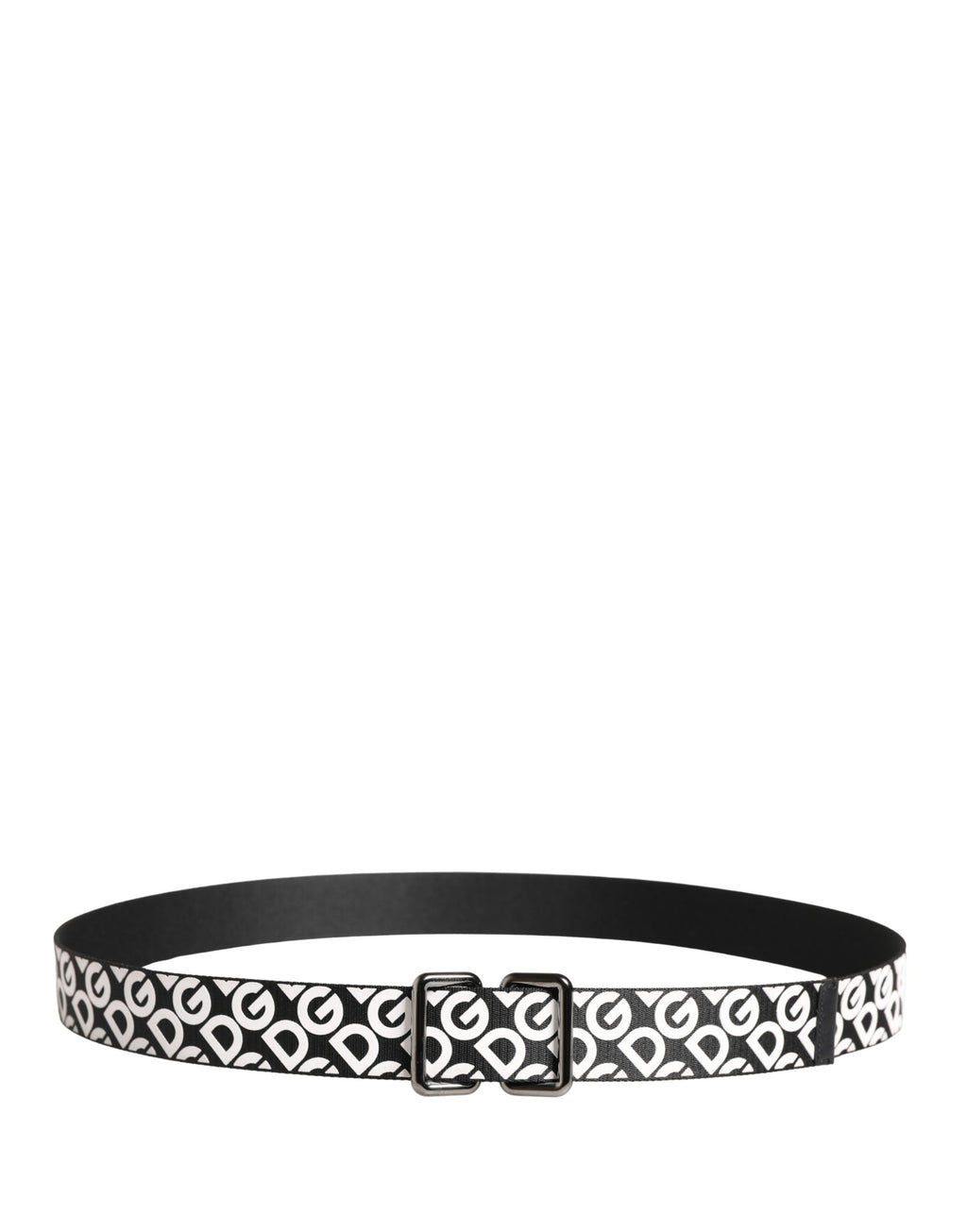 White Black Logo Leather Metal Buckle Belt