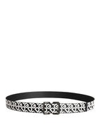 White Black Logo Leather Metal Buckle Belt