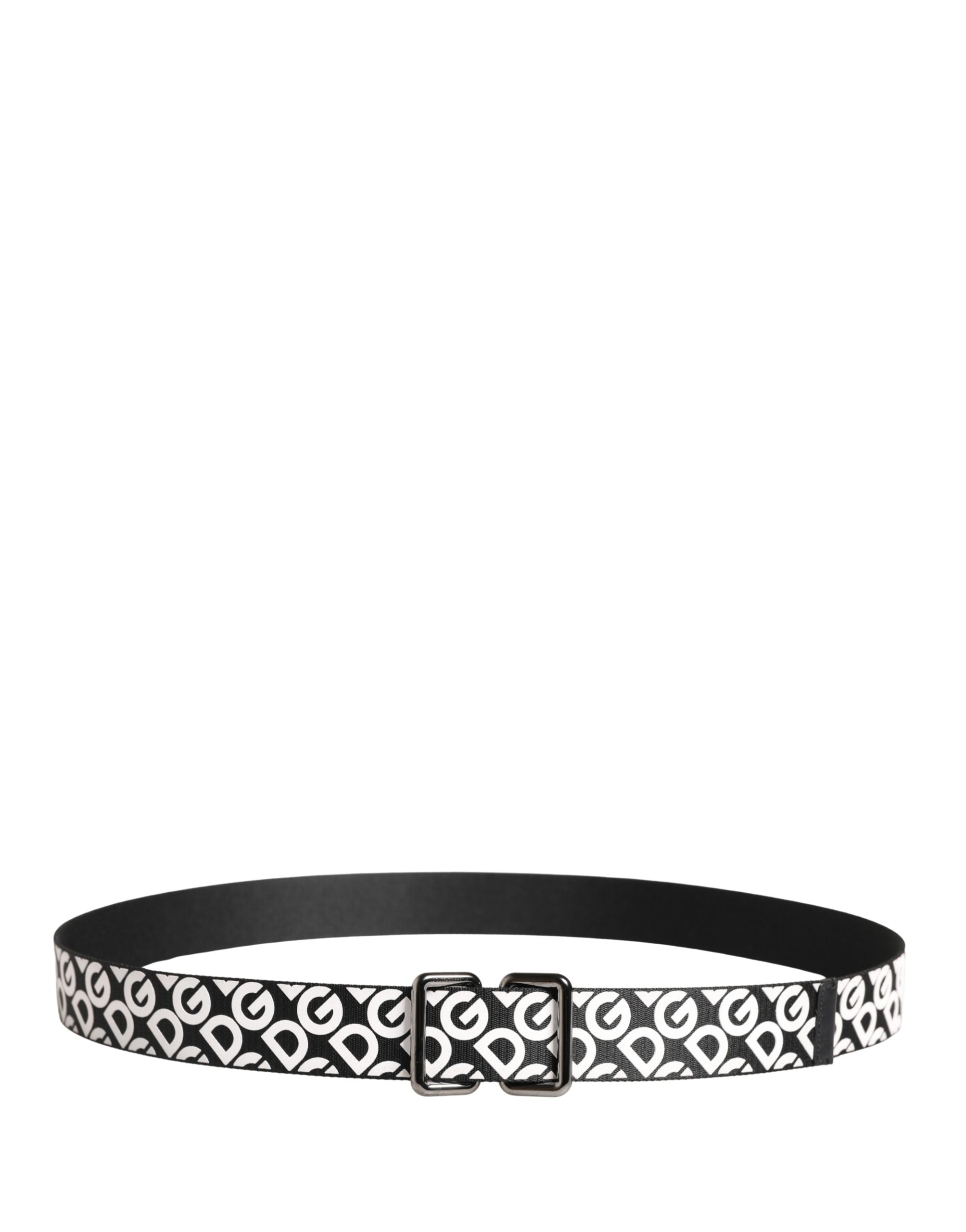 White Black Logo Leather Metal Buckle Belt