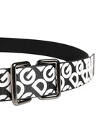 White Black Logo Leather Metal Buckle Belt
