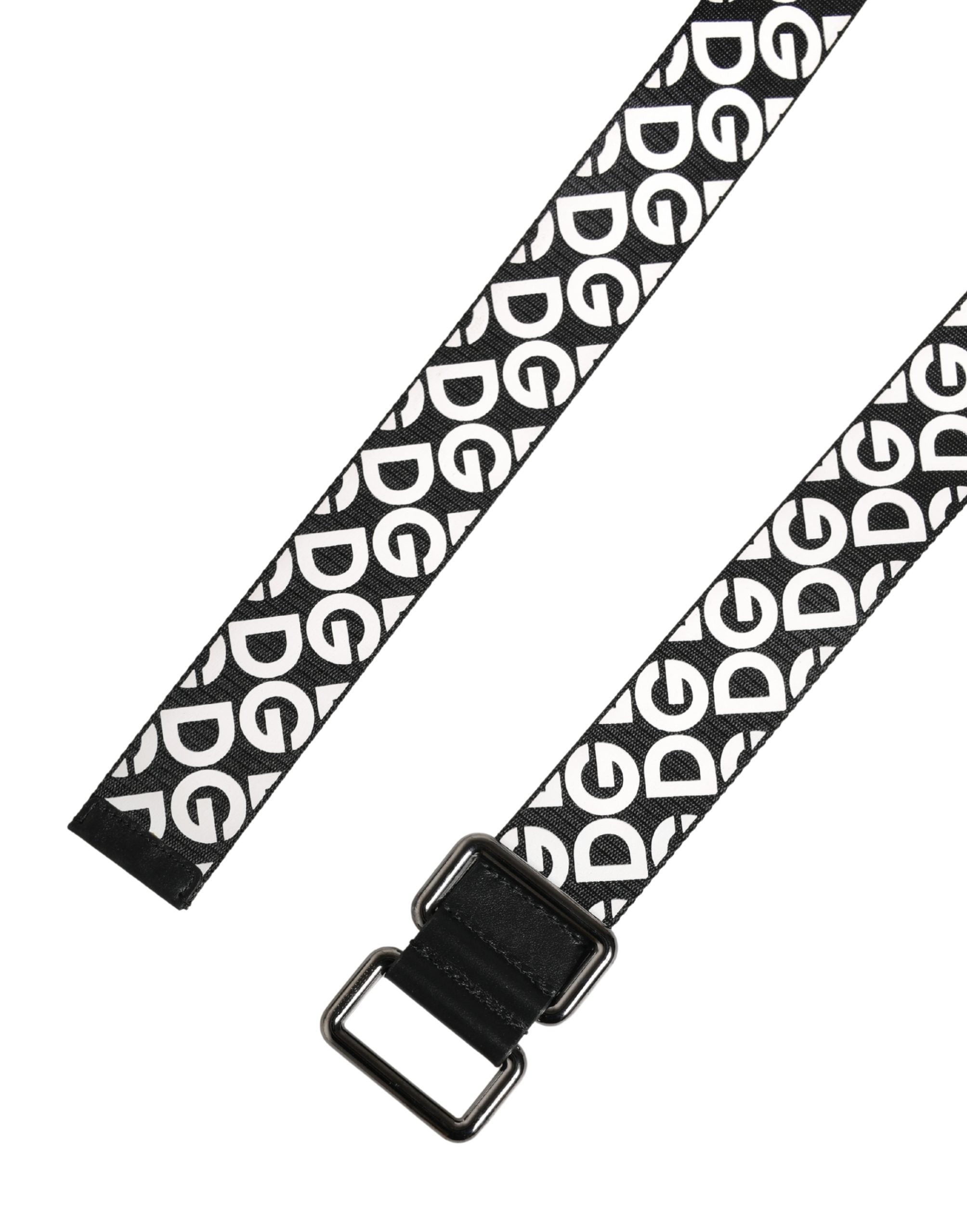 White Black Logo Leather Metal Buckle Belt