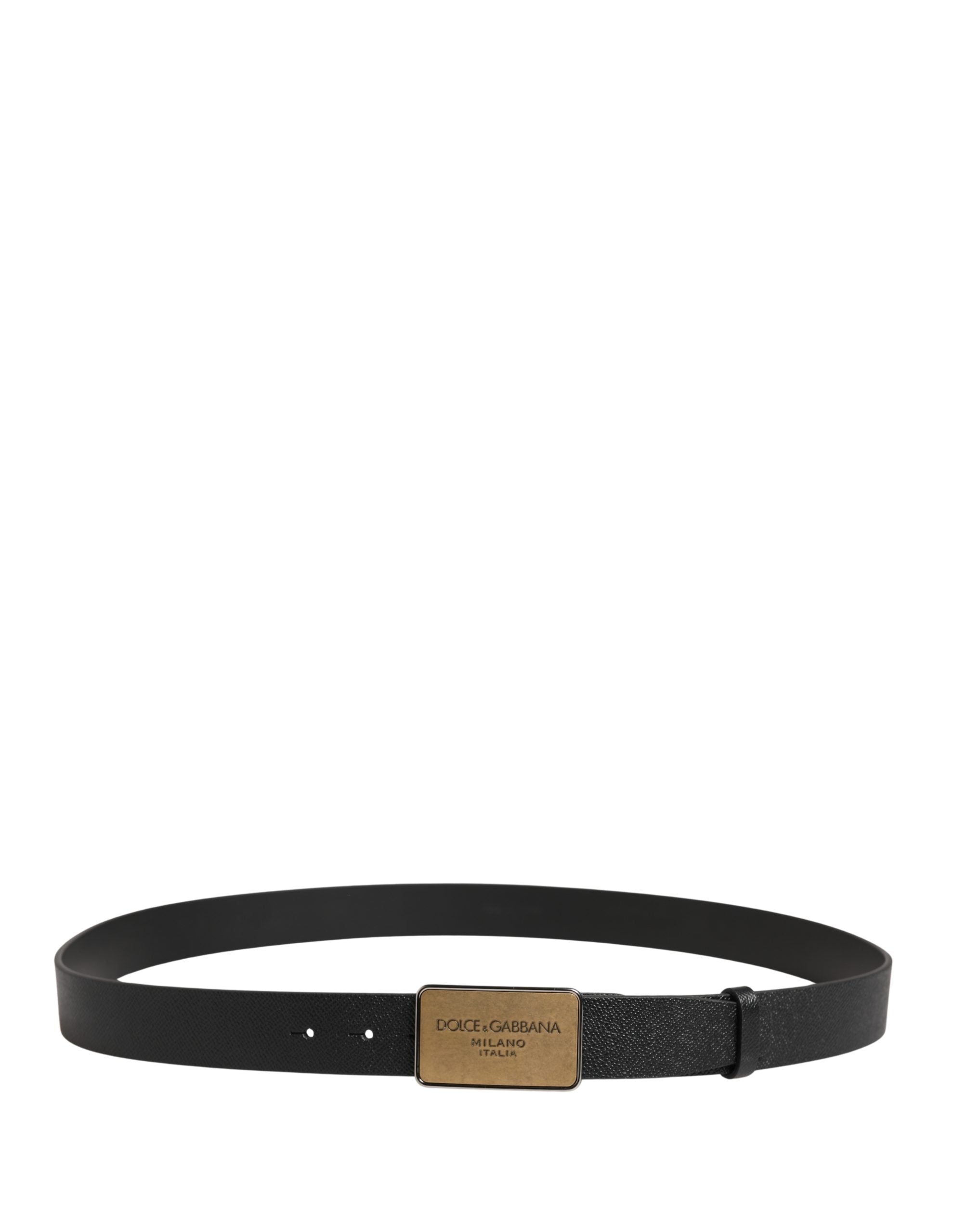 Black Classic Leather Logo Metal Buckle Belt