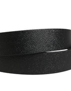 Black Classic Leather Logo Metal Buckle Belt