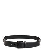 Men Black Classic Leather Metal Buckle Belt