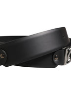 Men Black Classic Leather Metal Buckle Belt