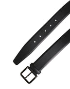 Men Black Classic Leather Metal Buckle Belt