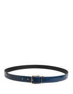 Men Blue Classic Leather Metal Buckle Belt