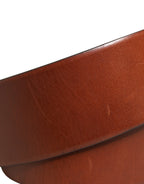 Men Brown Leather Wide Waist Metal Round Buckle Belt