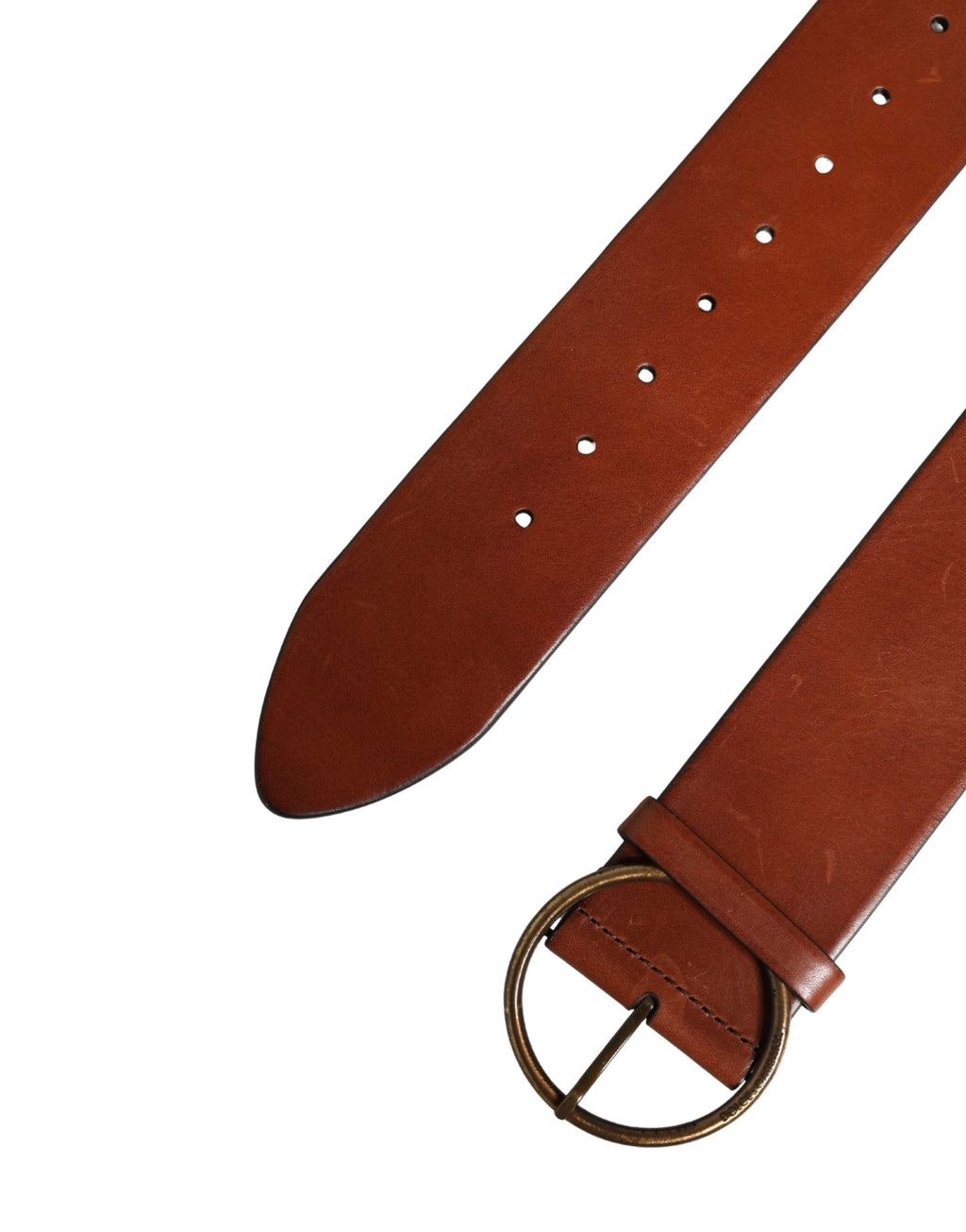 Men Brown Leather Wide Waist Metal Round Buckle Belt