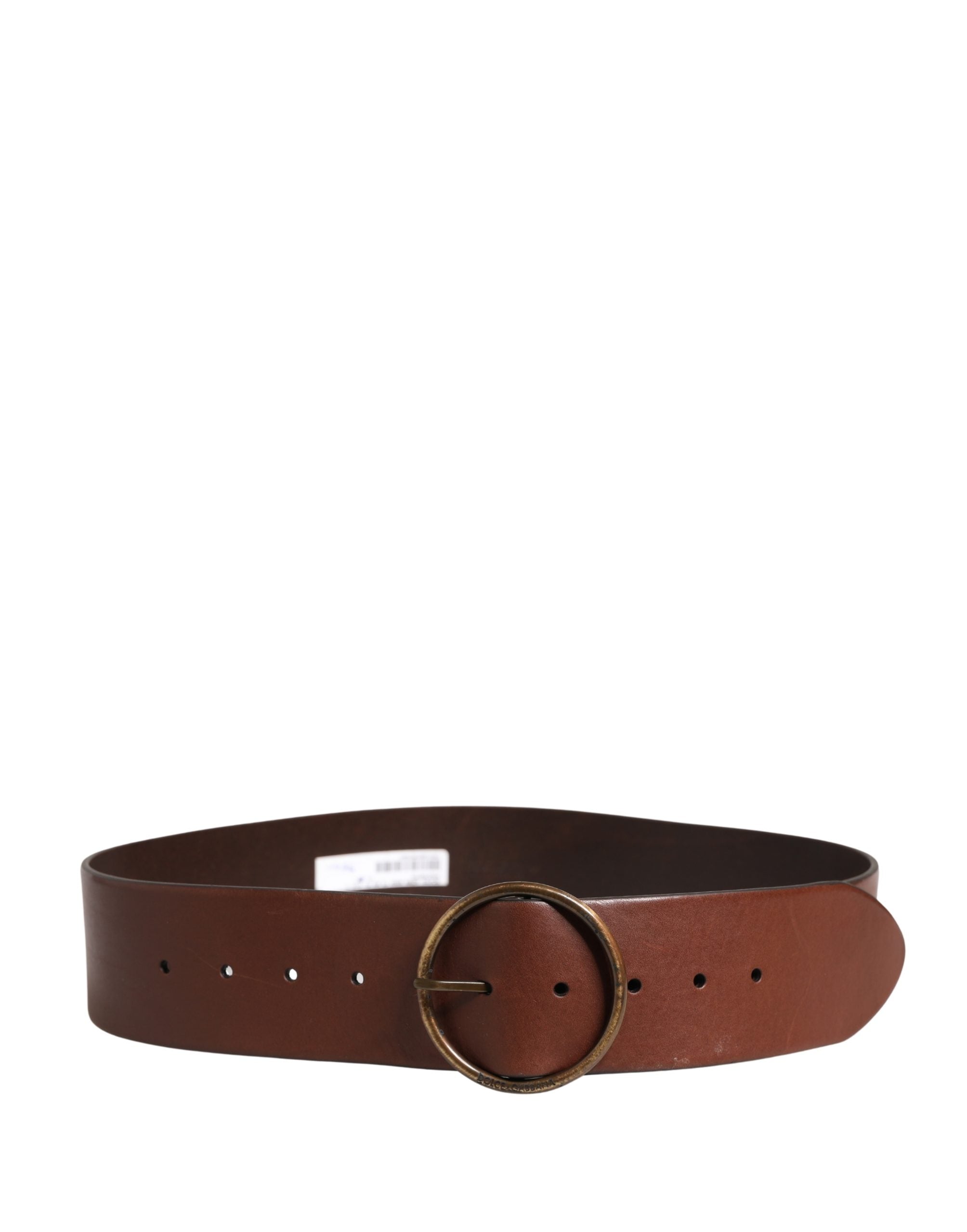 Brown Leather Wide Waist Metal Round Belt
