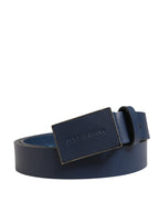 Blue Calf Leather Logo Metal Buckle Belt