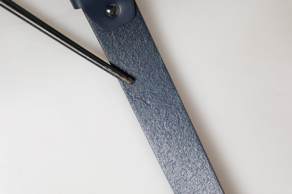 Blue Calf Leather Logo Metal Buckle Belt