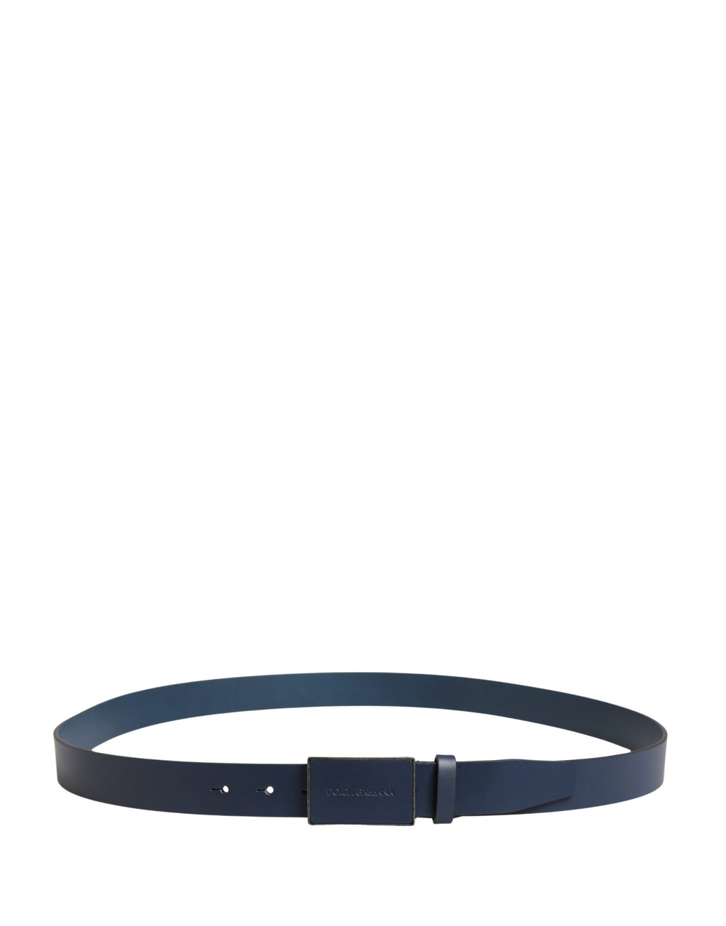 Blue Calfskin Leather Logo Metal Buckle Belt