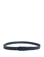 Blue Calfskin Leather Logo Metal Buckle Belt