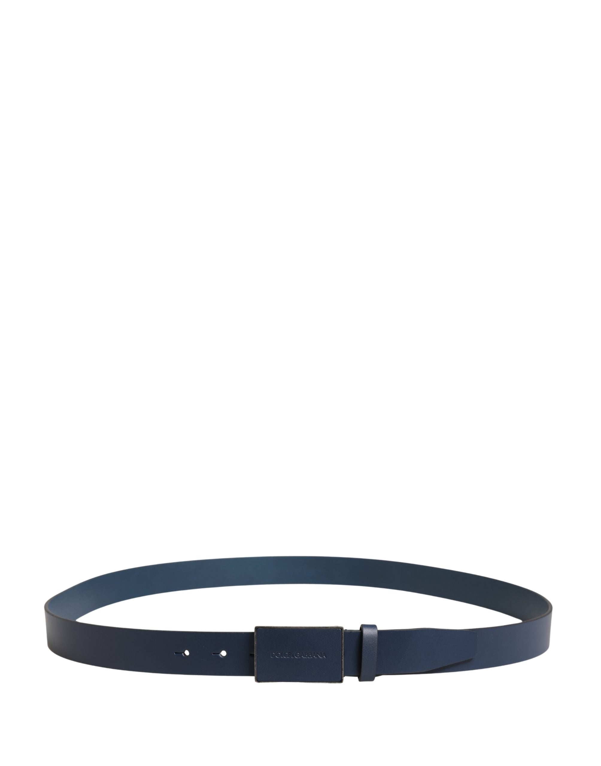 Blue Calfskin Leather Logo Metal Buckle Belt