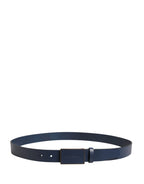 Men Blue Calf Leather Logo Metal Buckle Belt