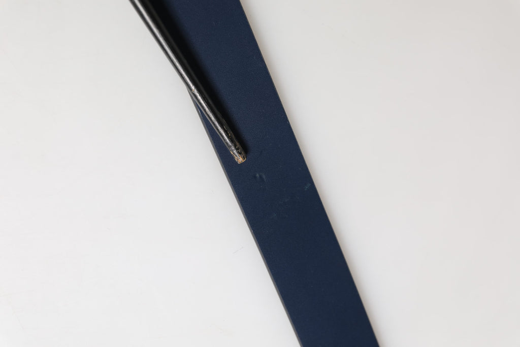 Men Blue Calf Leather Logo Metal Buckle Belt