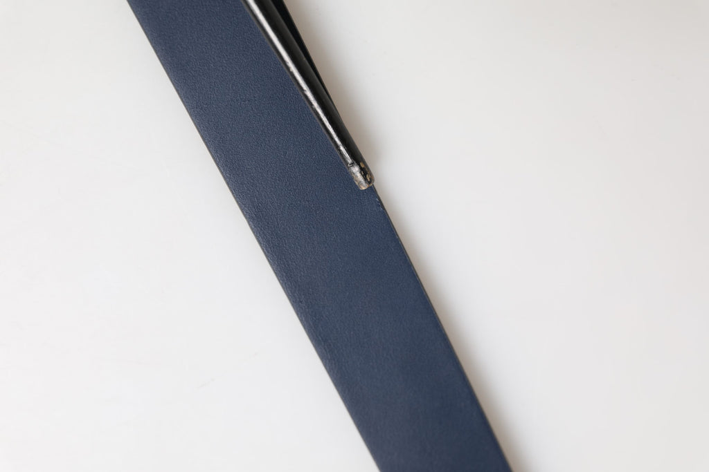 Men Blue Calf Leather Logo Metal Buckle Belt