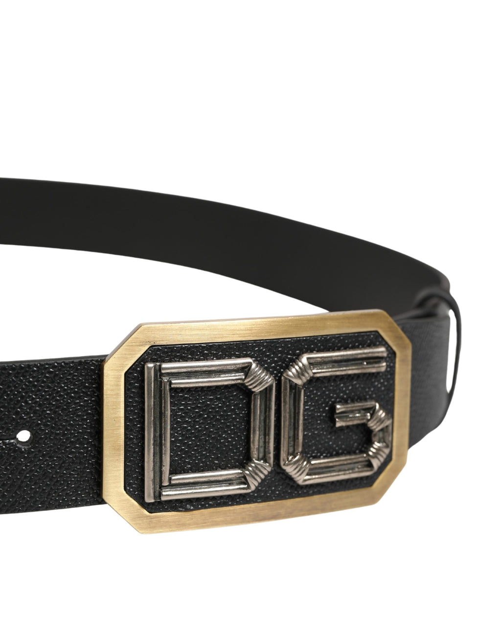 Men Black Leather DG Logo Metal Buckle Belt