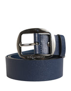 Men Blue Classic Leather Metal Buckle Belt