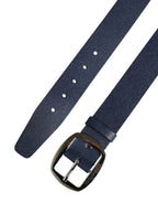 Men Blue Classic Leather Metal Buckle Belt