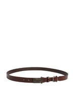 Men Brown Classic Leather Logo Buckle Belt