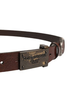 Men Brown Classic Leather Logo Buckle Belt