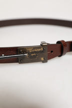 Men Brown Classic Leather Logo Buckle Belt