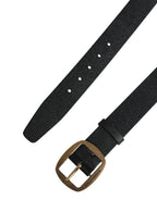 Men Black Classic Leather Metal Buckle Belt