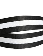 Men Black White Nylon Logo Metal Buckle Belt