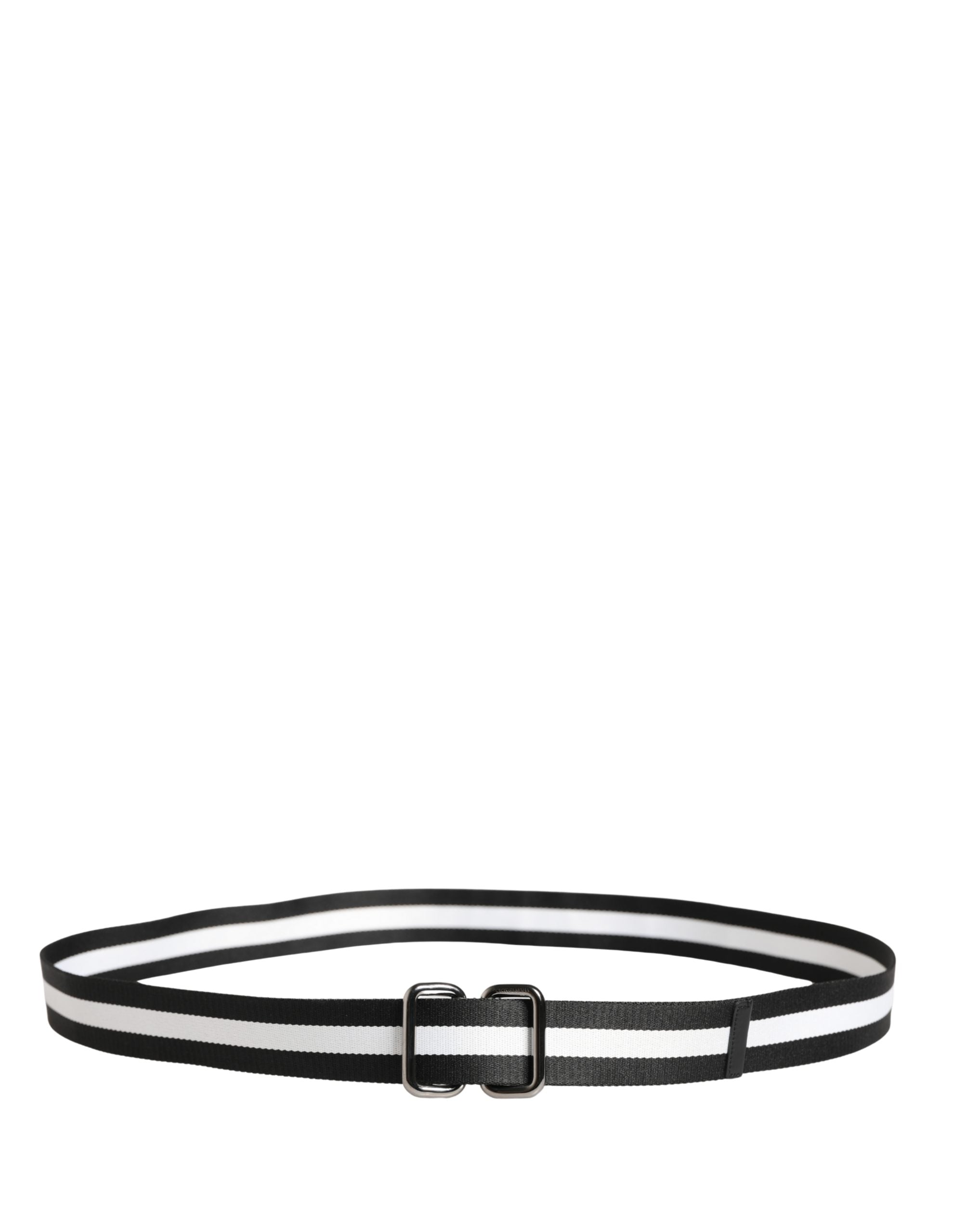 Men Black White Nylon Logo Metal Buckle Belt