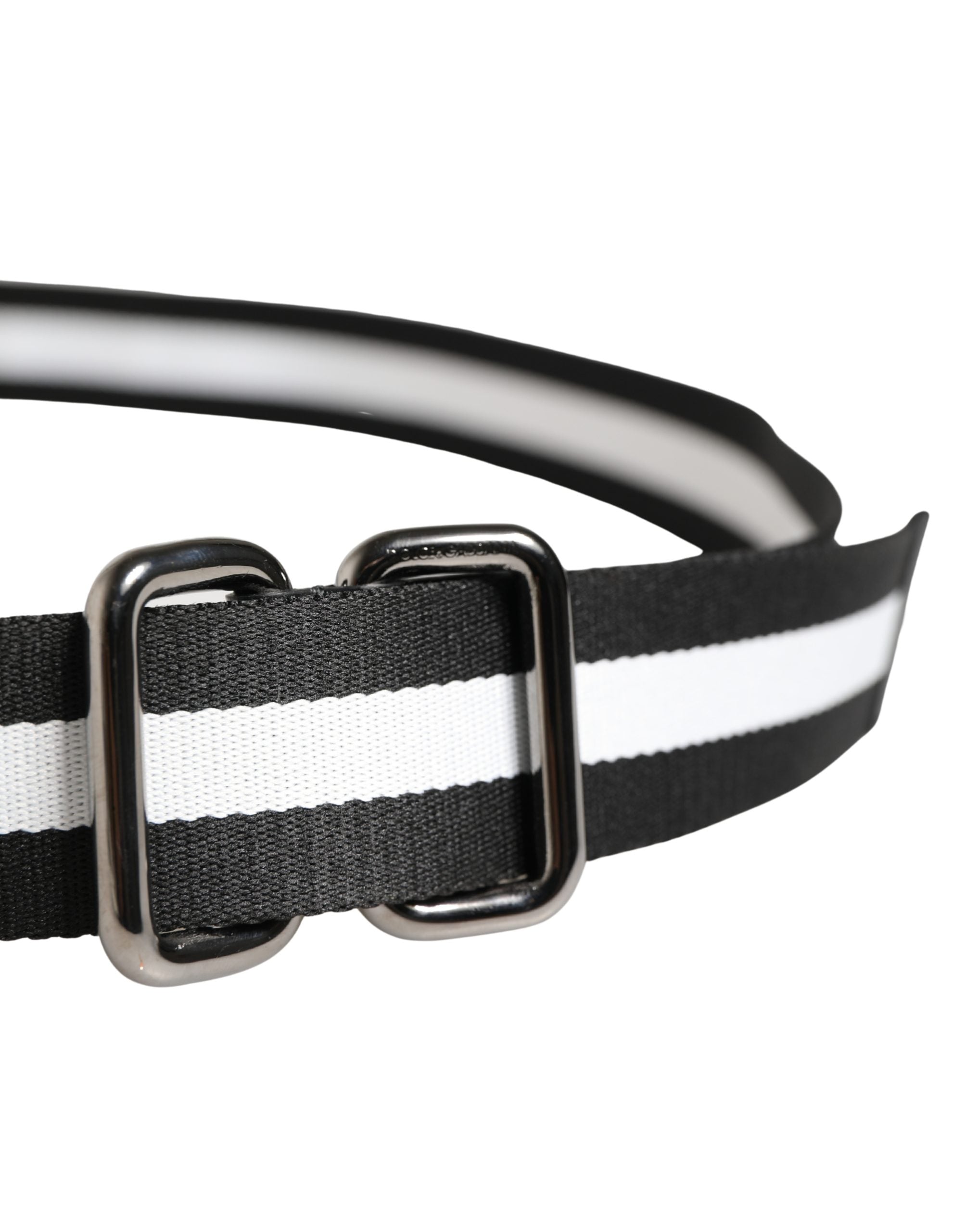Men Black White Nylon Logo Metal Buckle Belt