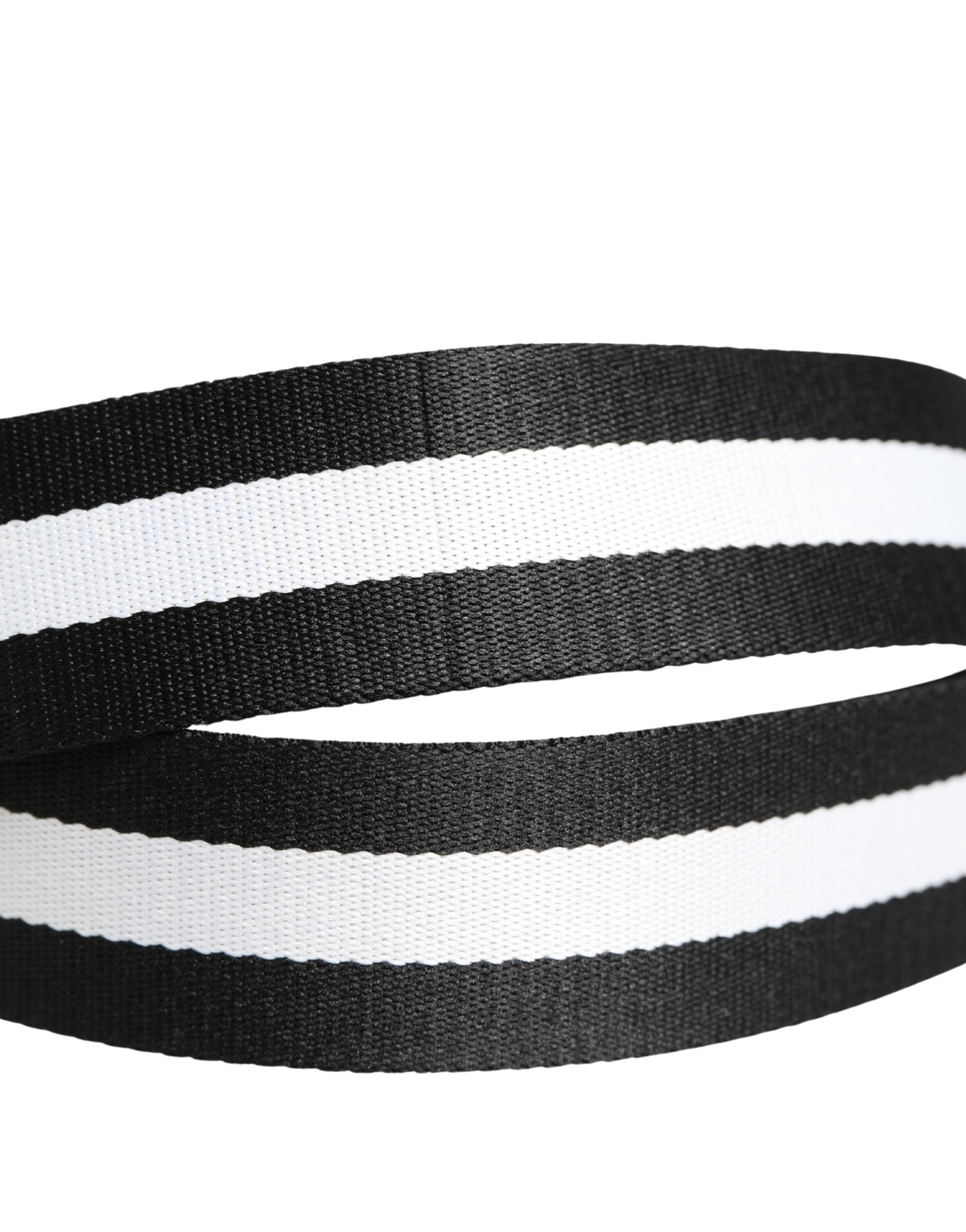 Men Black White Nylon Logo Metal Buckle Belt