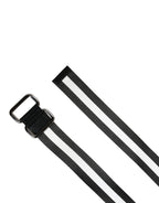 Men Black White Nylon Logo Metal Buckle Belt