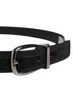 Men Black Viscose Silver Metal Buckle Belt