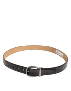 Men Black Leather Classic Metal Buckle Belt