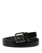 Men Black Leather Classic Metal Buckle Belt