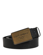 Black Classic Calf Leather Metal Buckle Belt