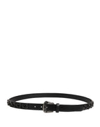 Men Black Calf Embellished Metal Buckle Belt