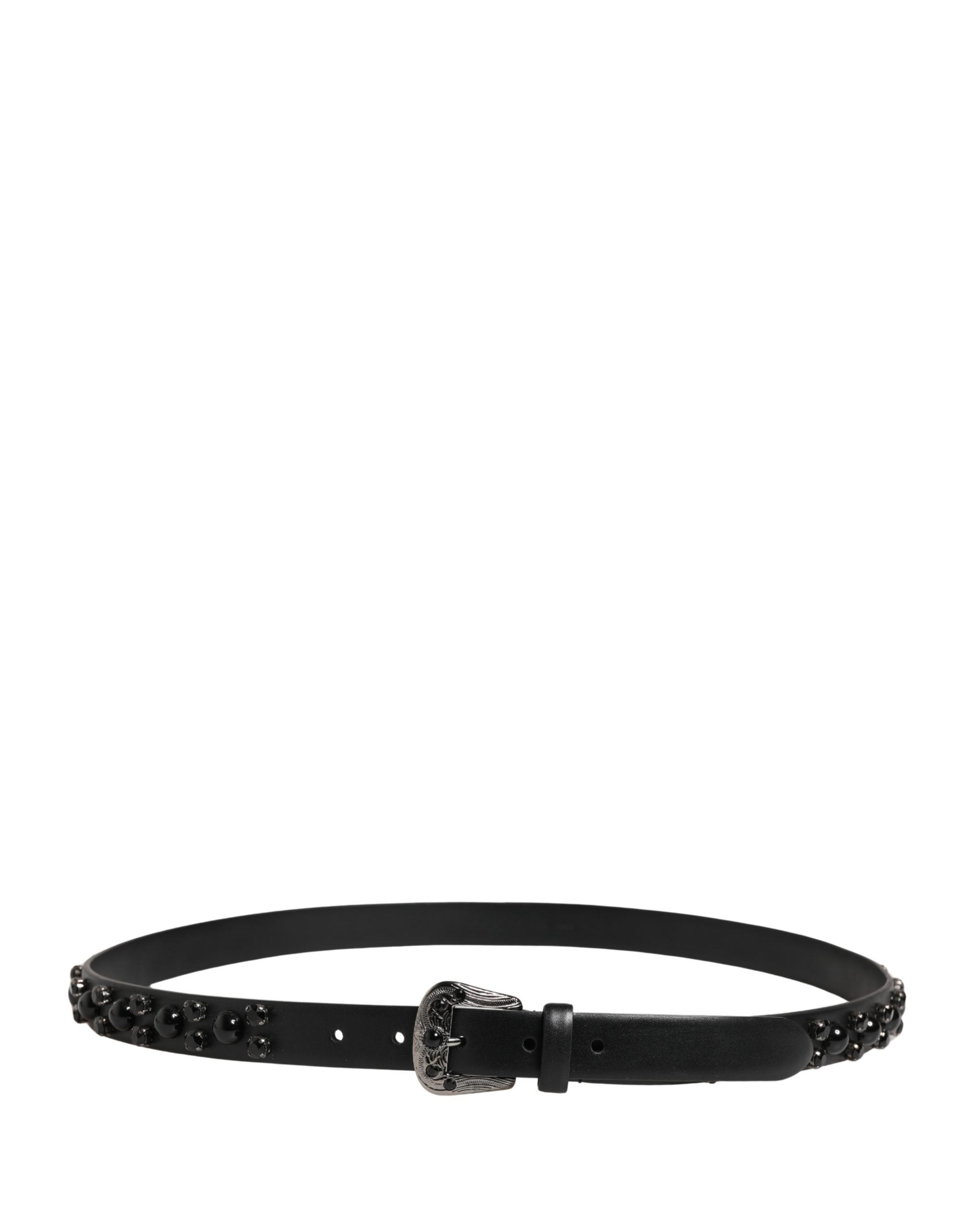 Men Black Calf Embellished Metal Buckle Belt