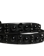 Men Black Calf Embellished Metal Buckle Belt