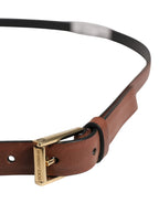 Men Brown Leather Classic Metal Buckle Belt