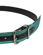 Men Green Lurex Polyester Metal Buckle Belt
