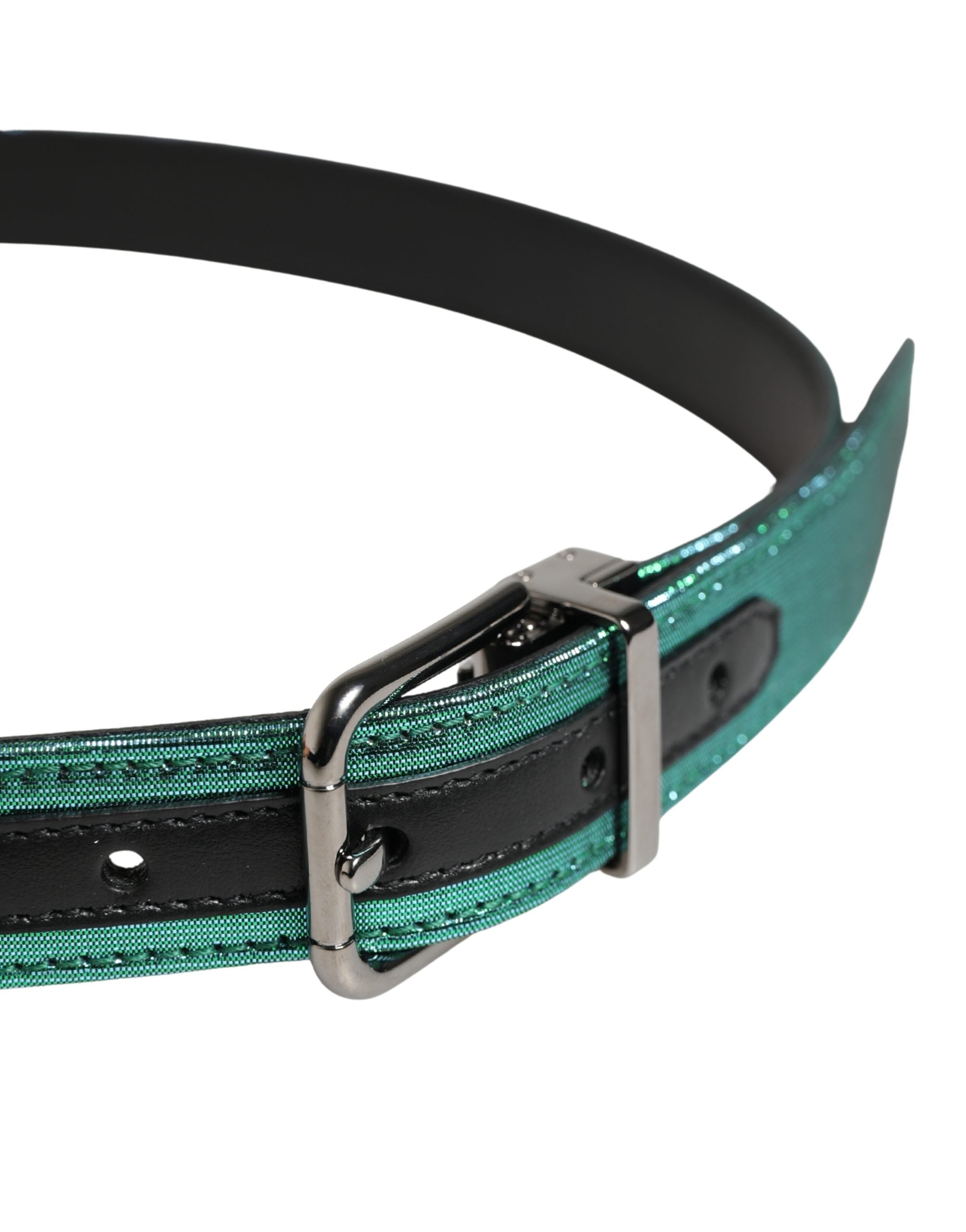 Men Green Lurex Polyester Metal Buckle Belt