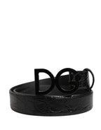 Men Black Exotic Leather Logo Buckle Belt