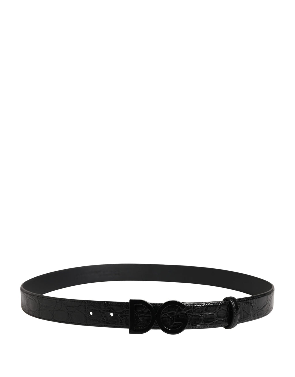 Men Black Exotic Leather Logo Buckle Belt